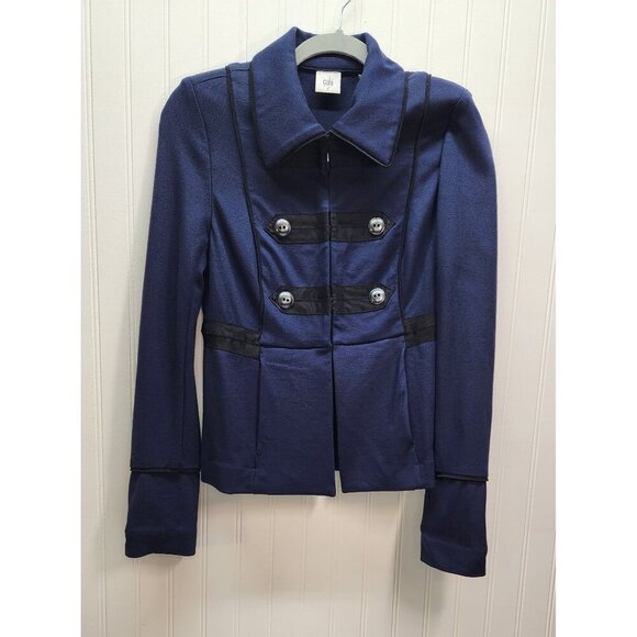 Cabi Double-Breasted Navy Military-Style Jacket With Button Accents & Black Trim - Picture 2 of 15